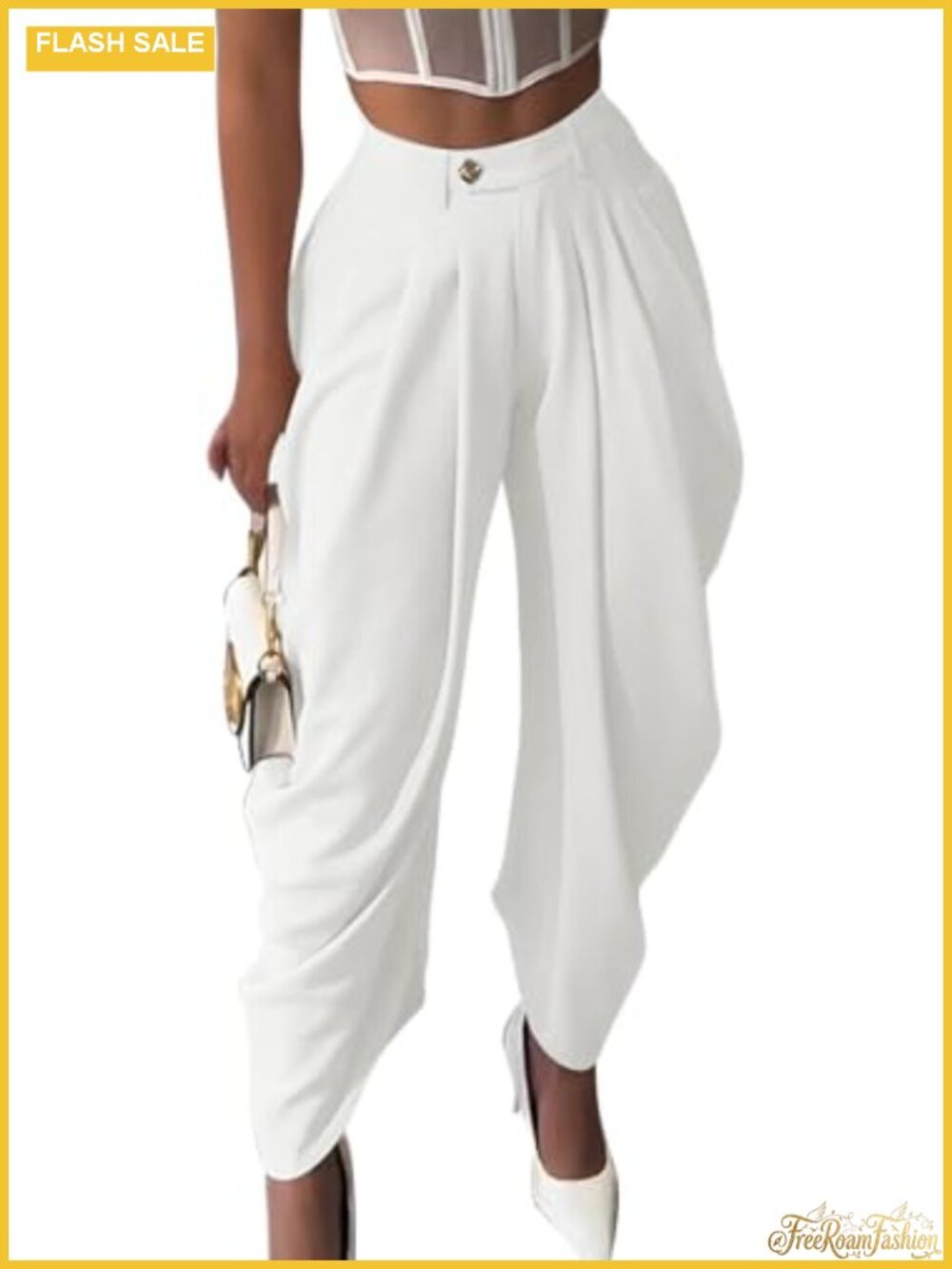 High Waisted Pleated Wide Leg Dress Pants with Pockets for Women